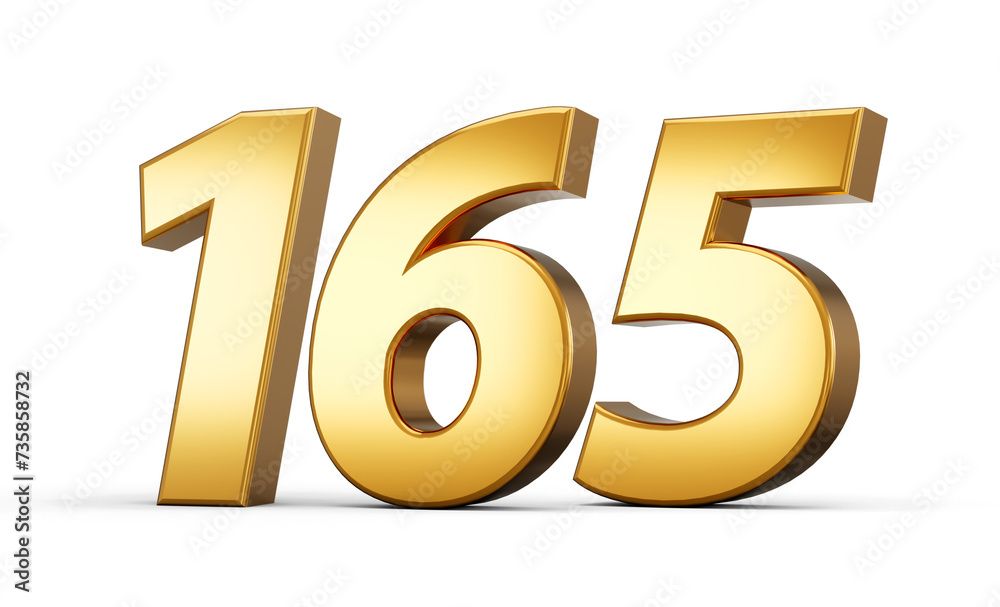 3d number 165 one hundred sixty five Gold text isolated on white background with reflection 3d illustration 3d number 165 one hundred sixty five Gold text isolated on white background with reflection 3d illustration