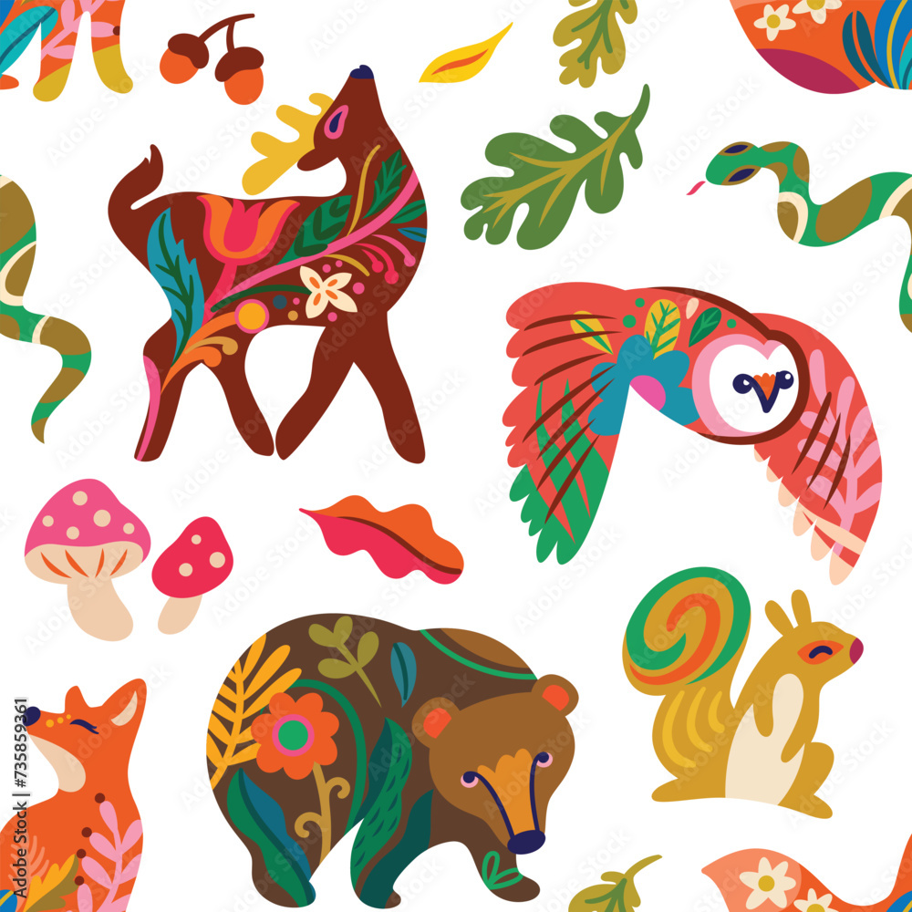 Forest animals in folk style