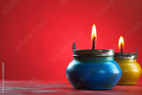 colorful oil lamp pelita red color background photo