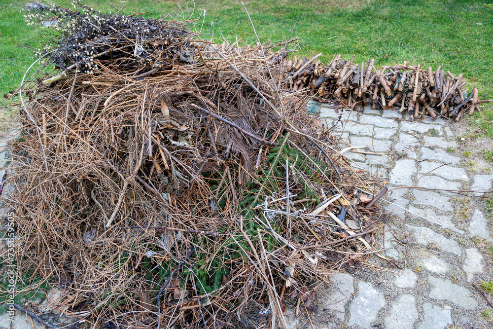 Pile of garden waste to burn in the garden Pile of garden waste to burn in the garden
