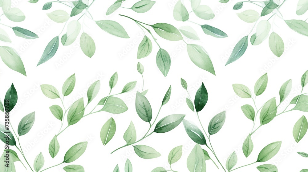 custom made wallpaper toronto digitalWatercolor green leaves seamless pattern on a white background. Hand painted foliage pattern for wallpaper and banner backdrop.