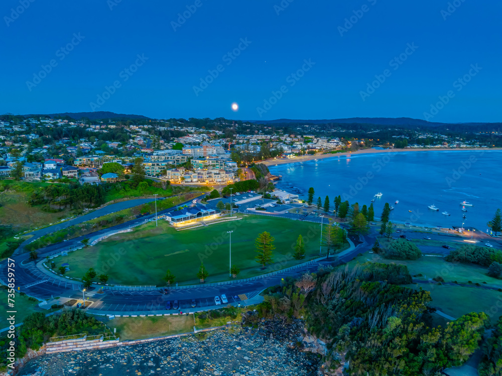 Reverse Sunrise with Full Moon over Terrigal and The Haven