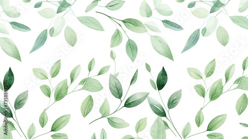 Wallpaper Mural Watercolor green leaves seamless pattern on a white background. Hand painted foliage pattern for wallpaper and banner backdrop. Torontodigital.ca