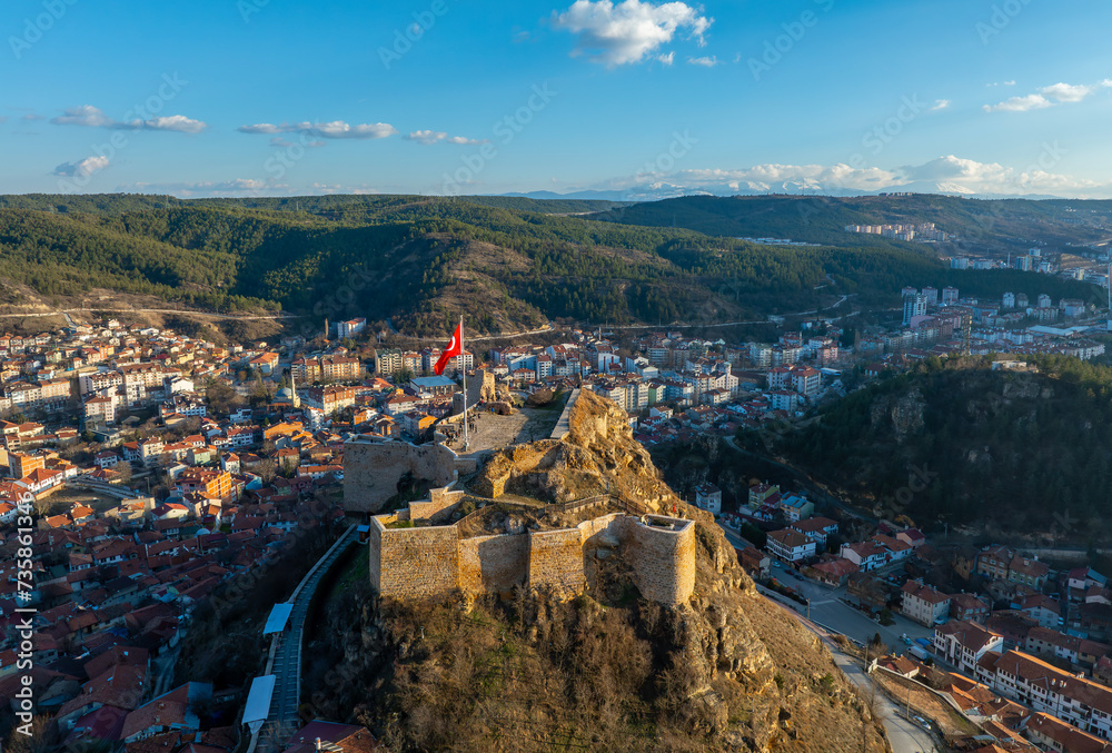 Landscape of historical Kastamonu castle on the hills near the city, Kastamonu, Turkey