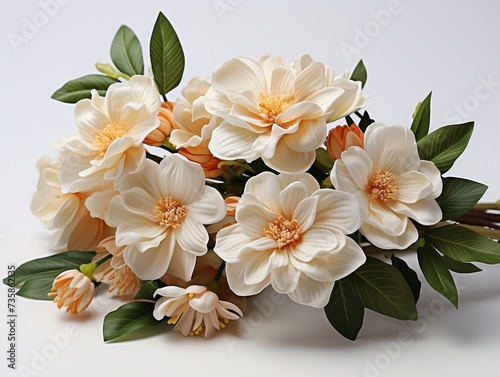 Jasmine flower bunch with green leaves isolated on white background