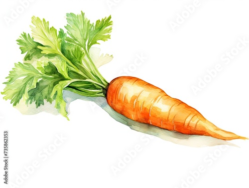 Watercolor Carrot Isolated, Aquarelle Carrots, Creative Watercolor Carrot Root And Leaves