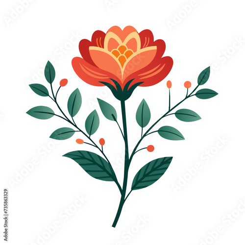 Flower with leaves, floral design vector, isolated