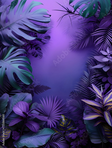 a puprle tropical floral background with copy space for text