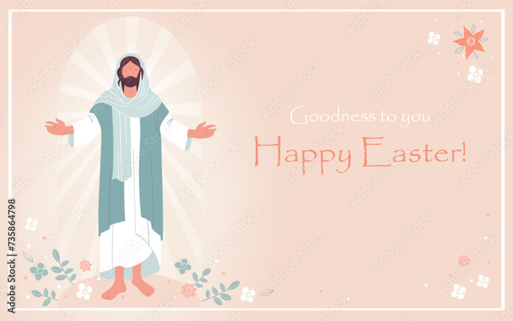 Happy Easter Sunday Day Illustration with Jesus, Religious card.Celebration of Ressurection, for Web Banner or Landing Page in Hand Drawn Templates.Vector Happy Easter Sunday Day Illustration with Jesus, Religious card.Celebration of Ressurection, for Web Banner or Landing Page in Hand Drawn Templates.Vector