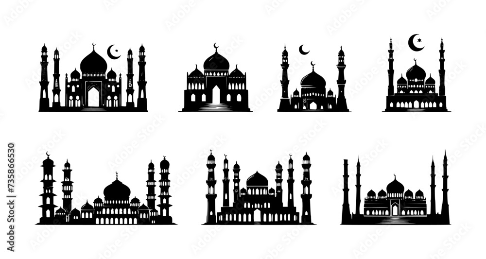 Obraz premium set of mosque silhouettes on isolated background
