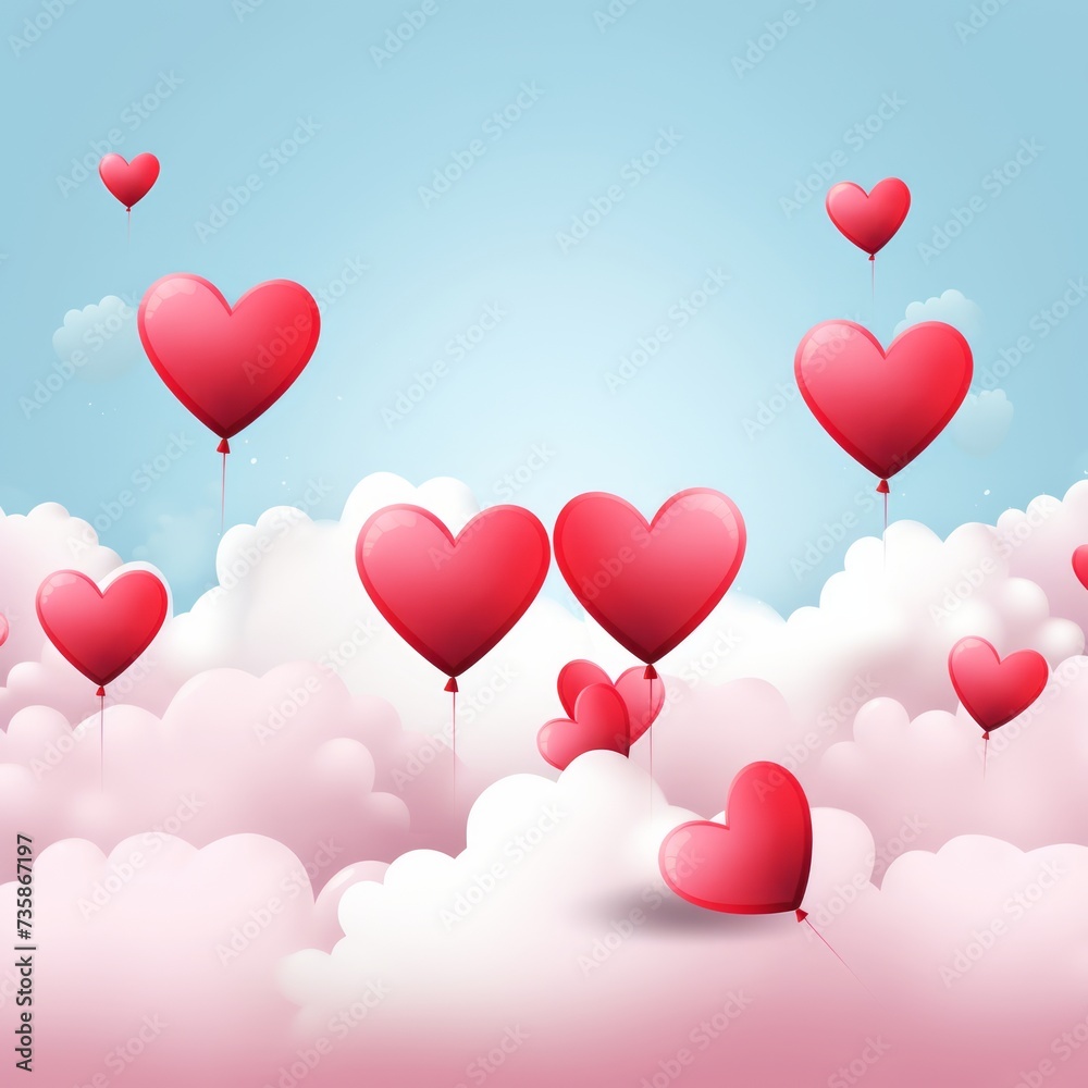 Happy Valentine's day poster banner design. paper cut clouds and heart on light blue background. Papercut style for valentine sale header.