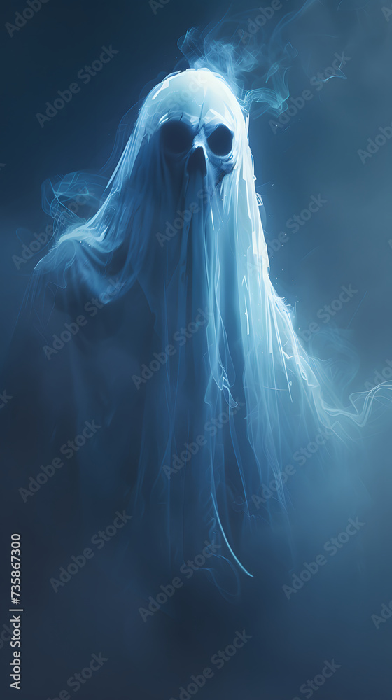 A ghost with a skull in blue A ghost with a skull in blue