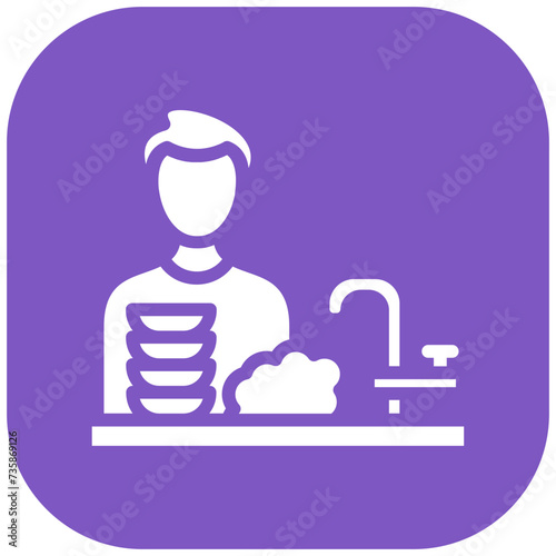 Man Washing Dishes vector icon illustration of Housekeeping iconset.