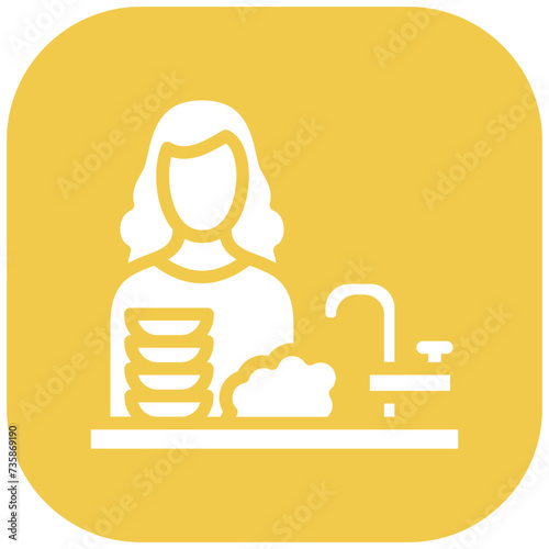 Woman Washing Dishes vector icon illustration of Housekeeping iconset.