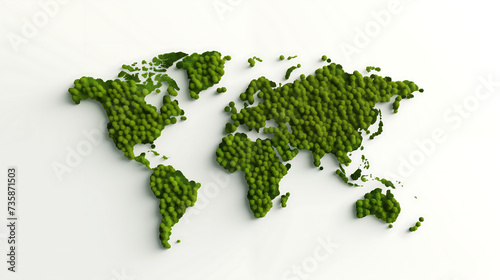 Green World Map - 3D mount shape of world map isolated on white background. World Map Green Planet Earth Day or Environment day Concept