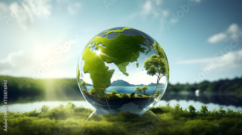 Concept of sustainable energy world 3d with blurry background,, There is hope for our planet if we work together to implement sustainable practices reduce waste