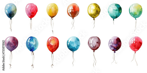 Set of watercolor balloons on white background