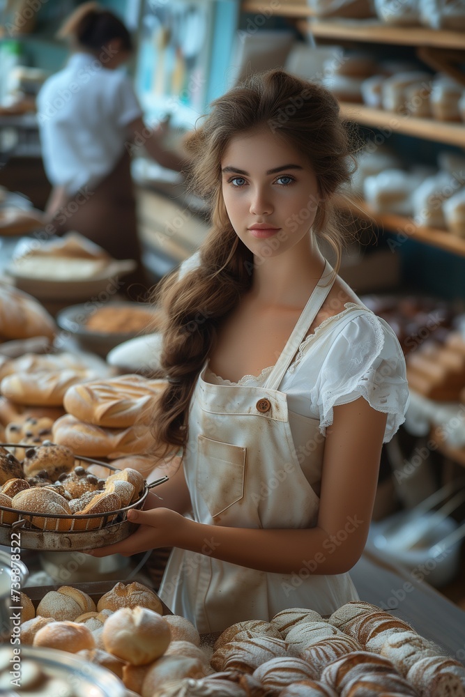 Woman in White Apron Crafting Delights in Her Bakery Woman in White Apron Crafting Delights in Her Bakery