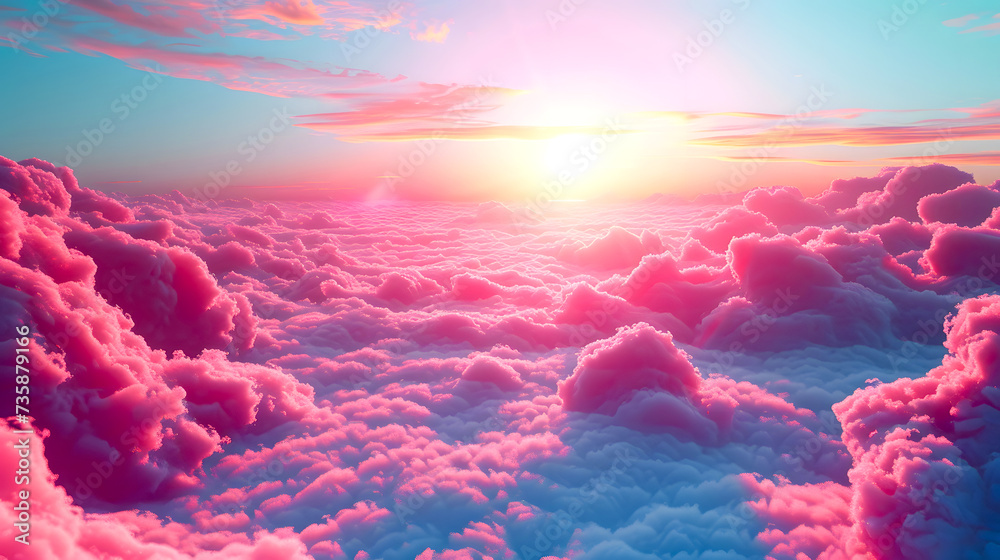 Beautiful sunrise above pink clouds. Generative AI.