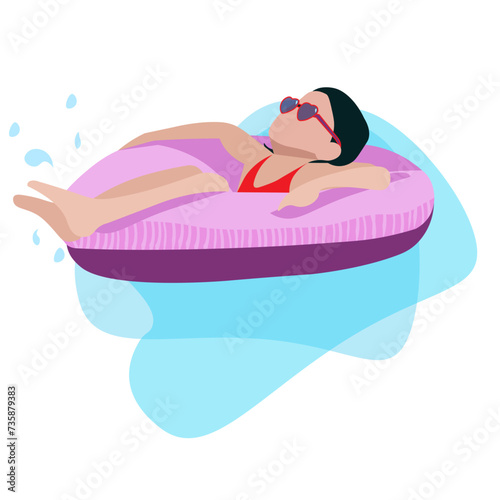 Girl in an inflatable swimming ring, Vector kid , aquapark, swimmingpool