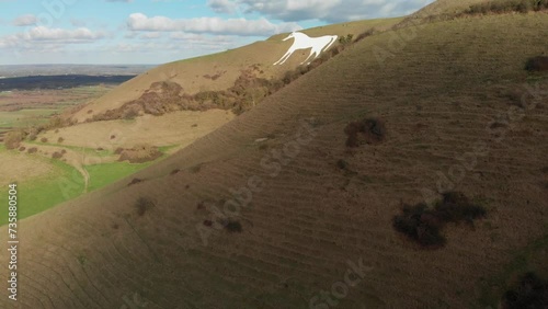 Flight circling to reveal the Westbury White Horse.  Sunshine photo