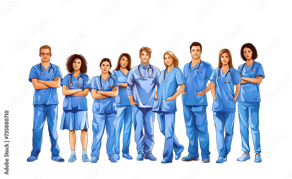 Obraz premium Healthcare doctor team in blue uniform, Transparent background, PNG.