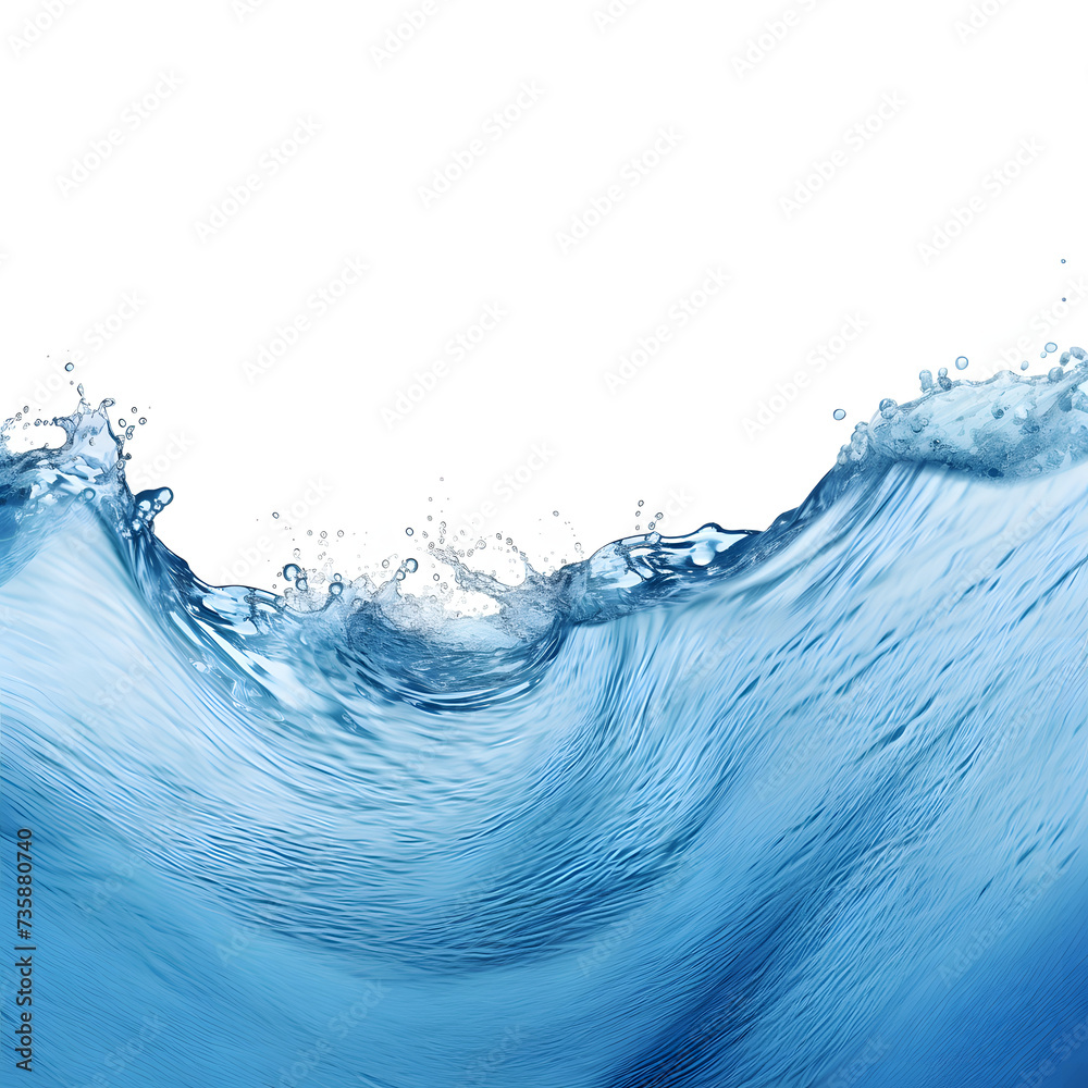 blue water wave on a white background, water splash, waves and splashes of water blue water wave on a white background, water splash, waves and splashes of water