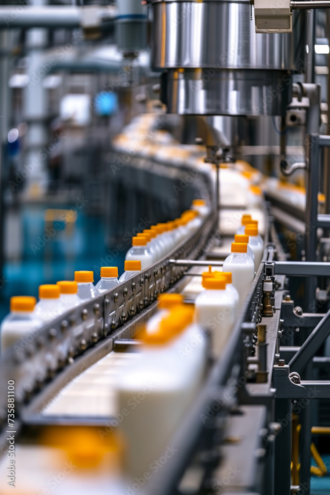 filling milk in to plastic bottles at the factory. equipment at the dairy plant filling milk in to plastic bottles at the factory. equipment at the dairy plant