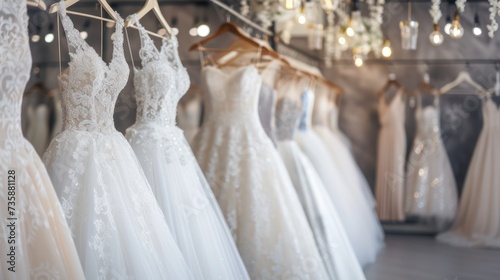 A fairy-tale array of wedding dresses, complemented by a luxurious backdrop of flowers, creating the ultimate bridal fantasy.