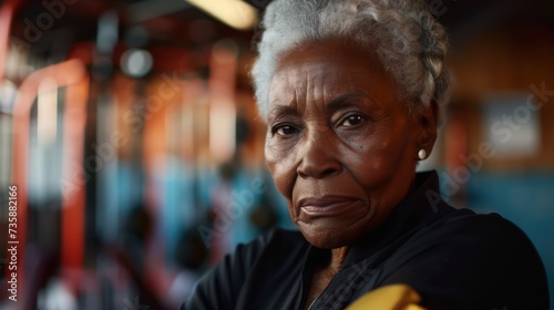 Elderly African American woman enjoys gym workouts, fostering an active lifestyle and healthy aging