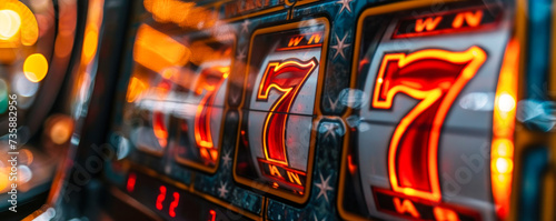 Slot machine with winning on its spinning reels, symbolizing luck, chance, gambling, jackpot, winning streak, and casino gaming victory