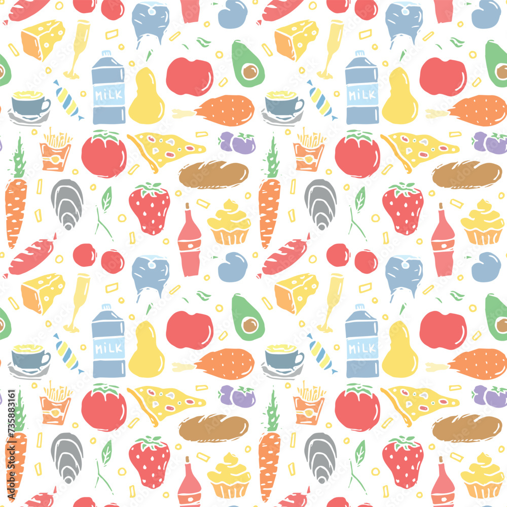 Seamless food pattern. Doodle food background Seamless food pattern. Doodle food background
