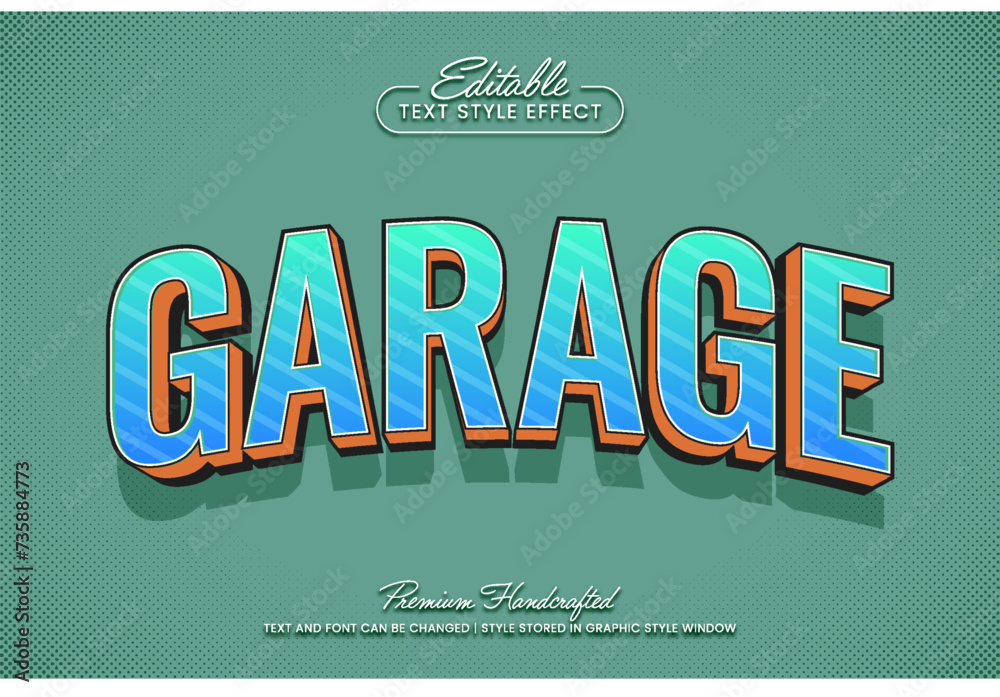Obraz premium Garage 3D vector text effect retro graphic style. Editable vector headline and title template.