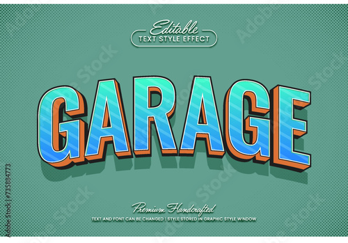 Garage 3D vector text effect retro graphic style. Editable vector headline and title template.