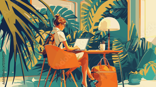 freelancer, woman, laptop, desk, stylish, chair, glasses, focused, work, young, tied-up hair, sitting, computer, office, technology, professional, business, creativity, home office, productivity, inde © YUTTADANAI