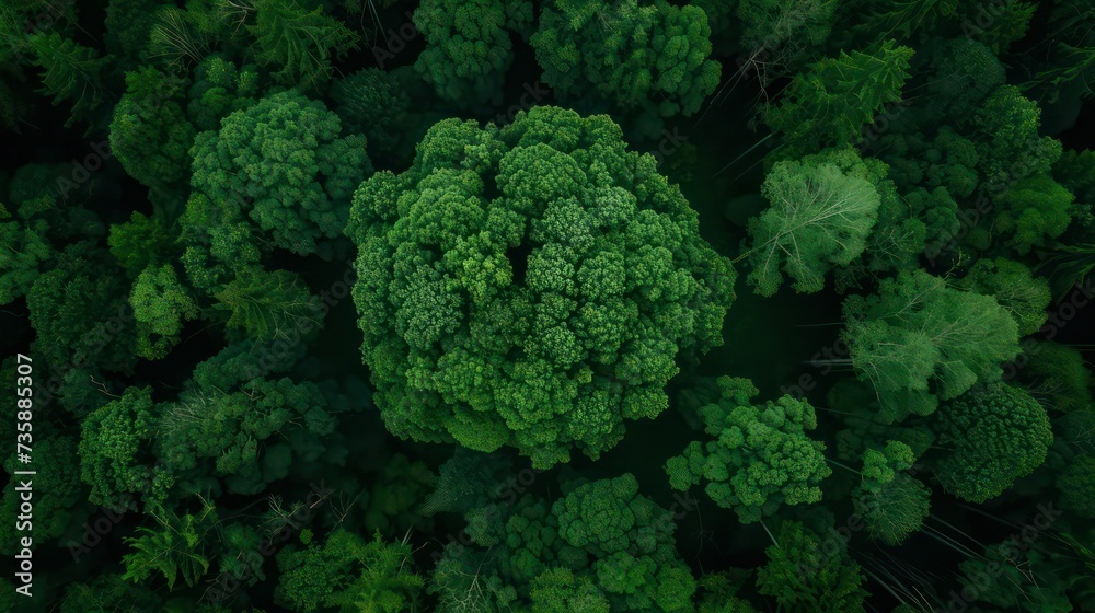 The aerial top view of forest background  - obrazy, fototapety, plakaty 