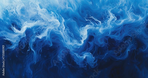 Abstract Painting of Blue and White Waves