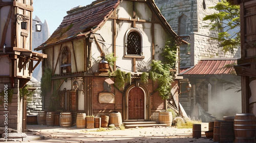 Medieval Environment Illustration. Beautiful 4K vintage town, vibrant colors. Generative AI