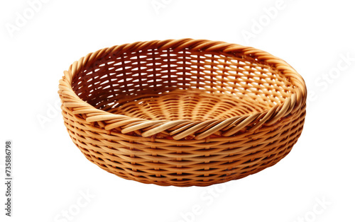 A wicker basket is displayed on a plain white background, showcasing its intricate design and timeless charm.
