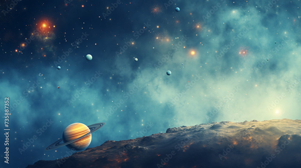 Astrological background with planets and copy space.