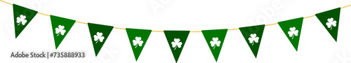 St Patricks Day green bunting pennants with clover leaves, Irish holiday garland, panoramic decorative element photo