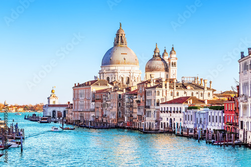 Beautiful view of Grand Canal and Basilica Santa Maria della Salute in Venice  Italy.