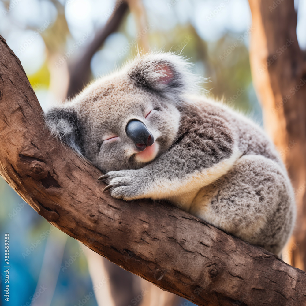 Obraz premium Cute koala sleep on a tree