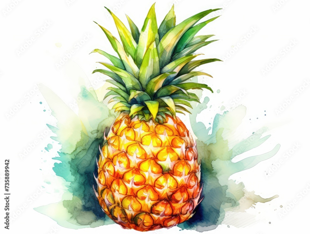 Watercolor Whole Pineapple Isolated, Aquarelle Ananas, Comosus, Creative Watercolor Tropical Fruit Watercolor Whole Pineapple Isolated, Aquarelle Ananas, Comosus, Creative Watercolor Tropical Fruit