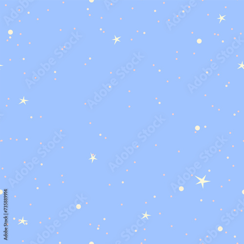 Square seamless background with night sky and stars for printing on textiles, cards and wallpaper. Vector illustration
