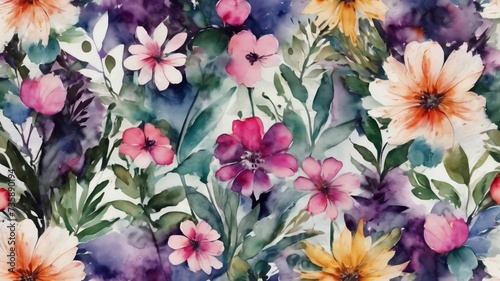 Grunge style beautiful  colorful  abstract art. Paper texture. Colorful painting. Watercolor background with flowers and plants.Ai generative