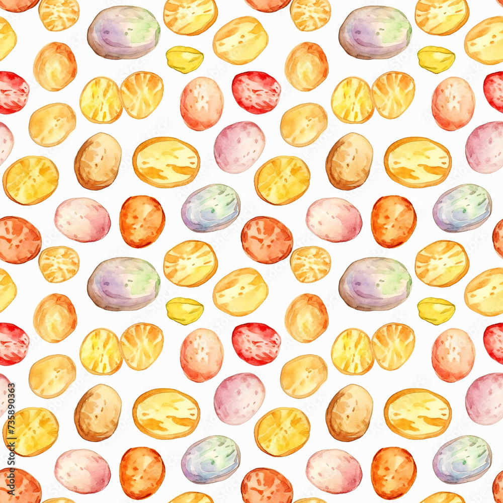 Watercolor Potato Seamless Pattern, Aquarelle Potato Cuts, Water-Colour Vegetable Pieces Tile
