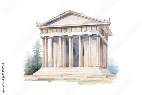 .Greek grey column architecture watercolor. Vector illustration design..