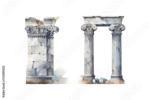 Greek grey column watercolor. Vector illustration design.