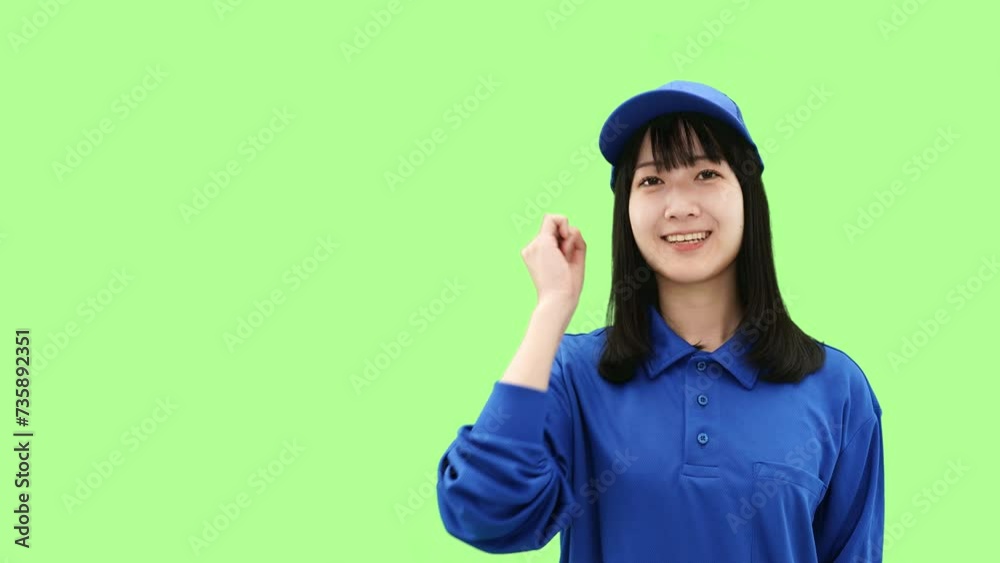 ガッツポーズをする作業員女子 クロマキー合成用素材 ガッツポーズをする作業員女子 クロマキー合成用素材